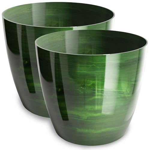PECZEKO Blumentopf glänzender, Pflanzkübel aus Übertopf Kunststoff Dekorativer Topf für, groß und klein Pflanzen, 2er-Set blumenkübel, blumenkübel kräutertopf, (2 Pack) Grün, ø 14 cm von PECZEKO