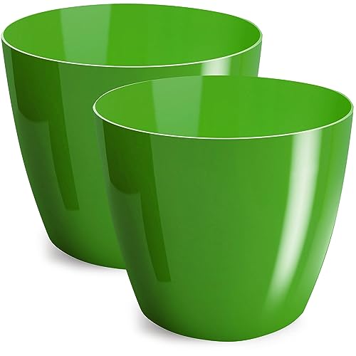 PECZEKO Blumentopf glänzender, Pflanzkübel aus Übertopf Kunststoff Dekorativer Topf für, groß und klein Pflanzen, 2er-Set blumenkübel, blumenkübel kräutertopf, (2 Pack) Grün, ø 14 cm von PECZEKO