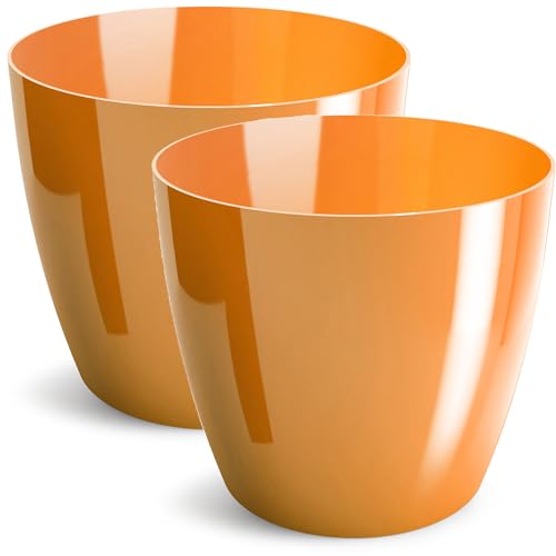 PECZEKO Blumentopf glänzender, Pflanzkübel aus Übertopf Kunststoff Dekorativer Topf für, groß und klein Pflanzen, 2er-Set blumenkübel, blumenkübel kräutertopf, (2 Pack) Orange, ø 14 cm von PECZEKO