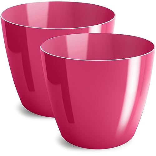 PECZEKO Blumentopf glänzender, Pflanzkübel aus Übertopf Kunststoff Dekorativer Topf für, groß und klein Pflanzen, 2er-Set blumenkübel, blumenkübel kräutertopf, (2 Pack) Rot, ø 16 cm von PECZEKO