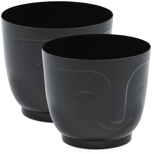 PECZEKO Blumentopf glänzender, Pflanzkübel aus Übertopf Kunststoff Dekorativer Topf für, groß und klein Pflanzen, 2er-Set blumenkübel, blumenkübel kräutertopf, (2 Pack) Schwarz, ø 14 cm von PECZEKO