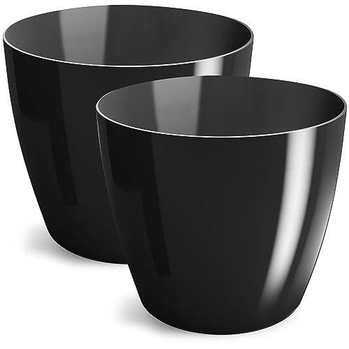 PECZEKO Blumentopf glänzender, Pflanzkübel aus Übertopf Kunststoff Dekorativer Topf für, groß und klein Pflanzen, 2er-Set blumenkübel, blumenkübel kräutertopf, (2 Pack) Schwarz, ø 12 cm von PECZEKO