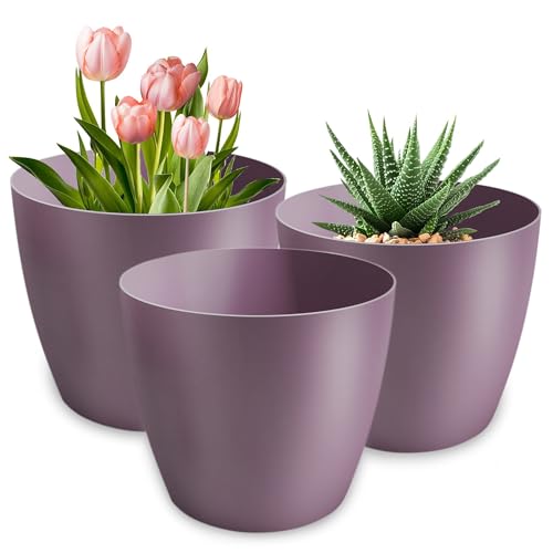 PECZEKO Blumentopf matt, 3er-Set blumenkübel, 20/25/30 cm Pflanzkübel aus Übertopf Kunststoff Topf für, groß und klein Pflanzen, 3er-Set blumenkübel kräutertopf, Lila von PECZEKO