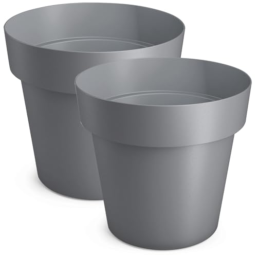 PECZEKO Blumentopf matt, Blumentopf aus Kunststoff, dekorativer Blumentopf für große und kleine Blumen, 2er-Set Blumentöpfe, Blumentöpfe, Töpfe für Kräuter, (2 STK.) Grau, ø 16 cm von PECZEKO