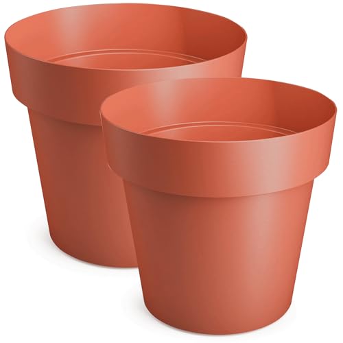 PECZEKO Blumentopf matt, Blumentopf aus Kunststoff, dekorativer Blumentopf für große und kleine Blumen, 2er-Set Blumentöpfe, Blumentöpfe, Töpfe für Kräuter, (2 STK.) Terracottta, ø 14 cm von PECZEKO