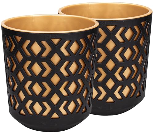 PECZEKO Matte Blumentöpfe - Deko Pflanztopf für Blumen & Kräuter - Langlebige & leichte runde Kunststoff-Pflanzentöpfe für Wohn- & Esszimmer, Küche, Balkon - 2er-Set - (Schwarz/Golden, ø 14 cm) PECZEKO Matte Blumentöpfe - Deko Pflanztopf für Blumen & Kräuter - Langlebige & leichte runde Kunststoff-Pflanzentöpfe für Wohn- & Esszimmer, Küche, Balkon - 2er-Set - (Schwarz/Golden, ø 14 cm) von PECZEKO