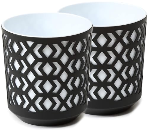 PECZEKO Matte Blumentöpfe - Deko Pflanztopf für Blumen & Kräuter - Langlebige & leichte runde Kunststoff-Pflanzentöpfe für Wohn- & Esszimmer, Küche, Balkon - 2er-Set - (Schwarz/Weiß, ø 19 cm) von PECZEKO