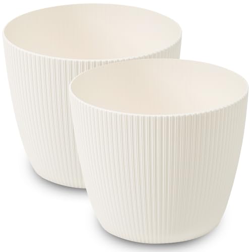 PECZEKO Blumentopf matt, Pflanzkübel aus Übertopf Kunststoff Deko Topf für, groß und klein Set Pflanzen 2X blumenkübel Set, blumenkübel kräutertopf (2 Pack) Creme, ø 16 cm von PECZEKO