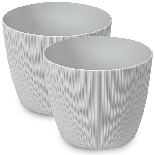 PECZEKO Blumentopf matt, Pflanzkübel aus Übertopf Kunststoff Dekorativer Topf für, groß Pflanzen 2X blumenkübel Set, blumenkübel kräutertopf, (2 Pack) Grau, ø 26 cm von PECZEKO