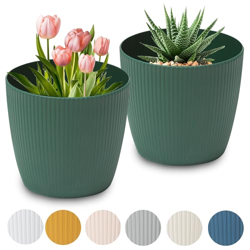 PECZEKO Blumentopf matt, Pflanzkübel aus Übertopf Kunststoff Dekorativer Topf für, groß Pflanzen 2X blumenkübel Set, blumenkübel kräutertopf, (2 Pack) Grün, ø 30 cm von PECZEKO