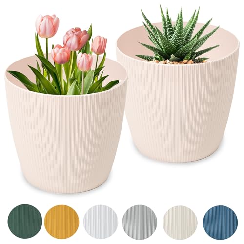 PECZEKO Blumentopf matt, Pflanzkübel aus Übertopf Kunststoff Dekorativer Topf für, groß Pflanzen 2X blumenkübel Set, blumenkübel kräutertopf, (2 Pack) Rosa, ø 22 cm von PECZEKO