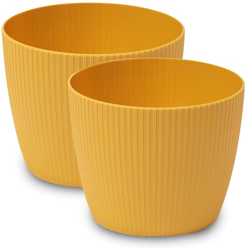 PECZEKO Blumentopf matt, Pflanzkübel aus Übertopf Kunststoff Dekorativer Topf für, groß Pflanzen 2X blumenkübel Set, blumenkübel kräutertopf, (2 Pack) Senf, ø 19 cm von PECZEKO