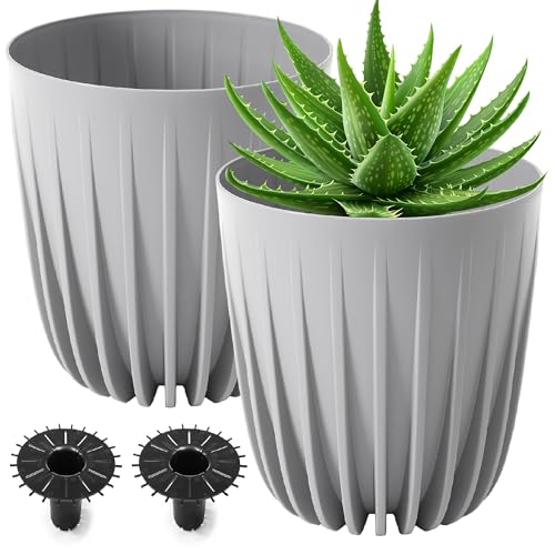 PECZEKO Blumentopf matt, Pflanzkübel aus Übertopf Kunststoff Dekorativer Topf für, groß und klein Pflanzen, 2er-Set blumenkübel, blumenkübel kräutertopf, (2 Pack) Grau, ø 25 cm von PECZEKO