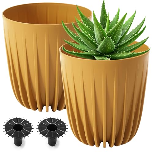 PECZEKO Blumentopf matt, Pflanzkübel aus Übertopf Kunststoff Dekorativer Topf für, groß und klein Pflanzen, 2er-Set blumenkübel, blumenkübel kräutertopf, (2 Pack) Senf, ø 25 cm von PECZEKO