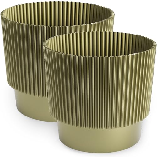 PECZEKO Blumentopf matt, Pflanzkübel aus Übertopf Kunststoff Dekorativer Topf für, groß und klein Pflanzen, 2er-Set blumenkübel, blumenkübel kräutertopf (2 Pack) Dunkelgold, ø 13 cm von PECZEKO