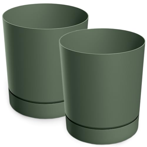 PECZEKO Blumentopf matt, Pflanzkübel aus Übertopf Kunststoff Dekorativer Topf für, groß und klein Pflanzen, 2er-Set blumenkübel, blumenkübel kräutertopf (2 Pack) Grün, ø 20 cm von PECZEKO