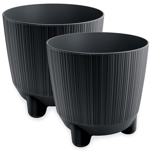 PECZEKO Blumentopf matt, Pflanzkübel mit Beinen, Dekorativer Topf für, groß und klein Pflanzen, 2er-Set blumenkübel, blumenkübel kräutertopf (2 Pack) Anthrazit, ø 11 cm von PECZEKO