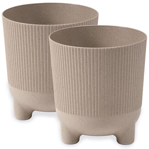 PECZEKO Blumentopf matt, Pflanzkübel mit Beinen, Dekorativer Topf für, groß und klein Pflanzen, 2er-Set blumenkübel, blumenkübel kräutertopf (2 Pack) Creme, ø 14 cm von PECZEKO
