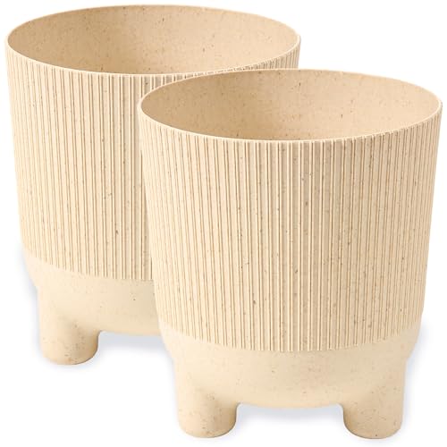 PECZEKO Blumentopf matt, Pflanzkübel mit Beinen, Dekorativer Topf für, groß und klein Pflanzen, 2er-Set blumenkübel, blumenkübel kräutertopf (2 Pack) Ekru, ø 18 cm von PECZEKO