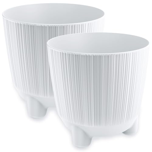 PECZEKO Blumentopf matt, Pflanzkübel mit Beinen, Dekorativer Topf für, groß und klein Pflanzen, 2er-Set blumenkübel, blumenkübel kräutertopf (2 Pack) Weiß, ø 11 cm von PECZEKO