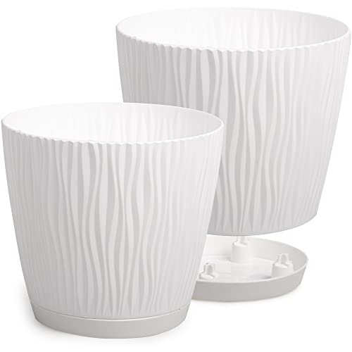 PECZEKO Matte Blumentöpfe - Deko Pflanztopf für Blumen & Kräuter - Langlebige & leichte runde Kunststoff-Pflanzentöpfe für Wohn- Esszimmer, Küche, Terrasse, Balkon - 2er-Set - (Weiß, ø 19 cm) von PECZEKO