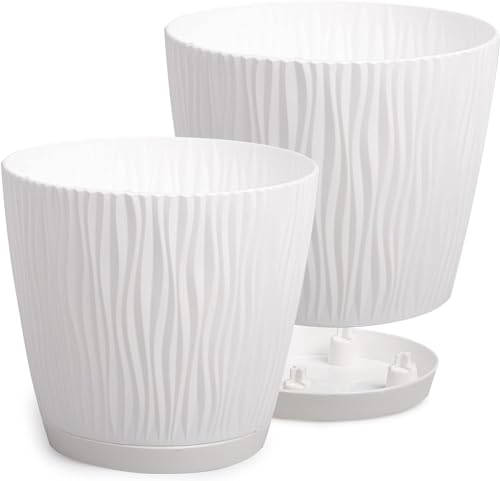 PECZEKO Matte Blumentöpfe - Deko Pflanztopf für Blumen & Kräuter - Langlebige & leichte runde Kunststoff-Pflanzentöpfe für Wohn- & Esszimmer, Küche, Terrasse, Balkon - 2er-Set - (Weiß, ø 29 cm) von PECZEKO