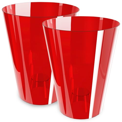 PECZEKO Orchideentopf Übertopf, 2er-Pack, transparent, Blumentopf, Blumenkübel für Orchidee, Pflanzentopf aus Kunststoff, Moderne, schlanke, Runde Form - 2er-Set - (Rot ø 12 cm) von PECZEKO