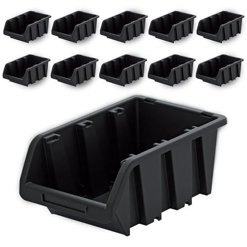 PECZEKO Werkstatt-Stapelkiste, Stapelbox aus PP Kunststoff, Sichtbox Stapelbox, Lagerboxen für Werkzeugswand, Sichtlagerkasten, Sortierbox - Schwarz 10 Stück, 155x100 mm PECZEKO Werkstatt-Stapelkiste, Stapelbox aus PP Kunststoff, Sichtbox Stapelbox, Lagerboxen für Werkzeugswand, Sichtlagerkasten, Sortierbox - Schwarz 10 Stück, 155x100 mm von PECZEKO