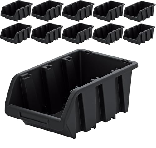 PECZEKO Werkstatt-Stapelkiste, Stapelbox aus PP Kunststoff, Sichtbox Stapelbox, Lagerboxen für Werkzeugswand, Sichtlagerkasten, Sortierbox - Schwarz 10 Stück, 290x200 mm PECZEKO Werkstatt-Stapelkiste, Stapelbox aus PP Kunststoff, Sichtbox Stapelbox, Lagerboxen für Werkzeugswand, Sichtlagerkasten, Sortierbox - Schwarz 10 Stück, 290x200 mm von PECZEKO