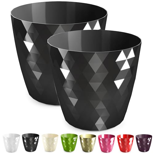 PECZEKO glänzender Blumentöpfe, Kunststoff-Pflanzentöpfe, dekorativer Blumentopf für große und kleine Blumen, 2er-Set Blumentöpf, Pflanztopf, Kräutertopf, (2 Pack) Schwarz, ø 12 cm von PECZEKO