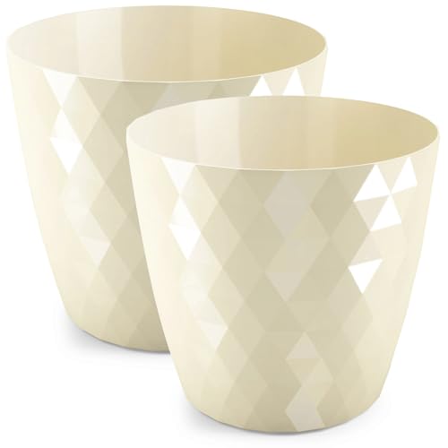 PECZEKO glänzender Blumentopf, Blumentopf aus Kunststoff, dekorativer Blumentopf für große und kleine Blumen, 2er-Set Blumentöpf, Blumentopf, Kräutertopf, (2 Pack) Creme, ø 16 cm von PECZEKO