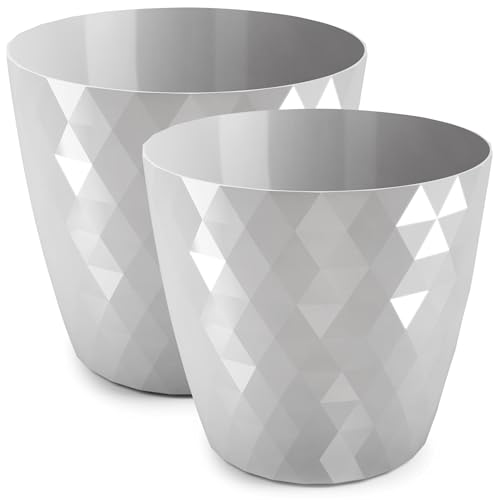 PECZEKO glänzender Blumentöpfe, Kunststoff-Pflanzentöpfe, dekorativer Blumentopf für große und kleine Blumen, 2er-Set Blumentöpf, Pflanztopf, Kräutertopf, (2 Pack) Grau, ø 25 cm von PECZEKO