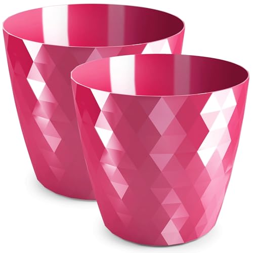 PECZEKO glänzender Blumentopf, Blumentopf aus Kunststoff, dekorativer Blumentopf für große und kleine Blumen, 2er-Set Blumentöpf, Blumentopf, Kräutertopf, (2 Pack) Rosa, ø 12 cm von PECZEKO