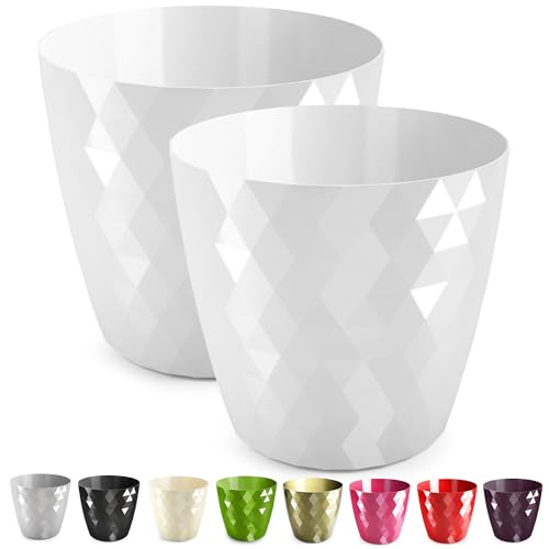 PECZEKO glänzender Blumentöpfe, Kunststoff-Pflanzentöpfe, dekorativer Blumentopf für große und kleine Blumen, 2er-Set Blumentöpf, Pflanztopf, Kräutertopf, (2 Pack) Weiß, ø 14 cm von PECZEKO