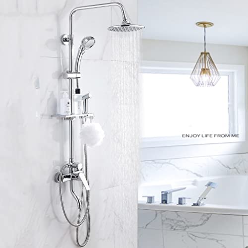 Duschkopf-Set komplett aus Metall, schwenkbar und Hebbar, 3-Modus, verchromter Handbrausekopf und oberer Duschkopf, mit Schlauch, Badezimmerregal, Spritzpistole und Wasserhahn Duschkopf-Set komplett aus Metall, schwenkbar und Hebbar, 3-Modus, verchromter Handbrausekopf und oberer Duschkopf, mit Schlauch, Badezimmerregal, Spritzpistole und Wasserhahn von PEDDCEX