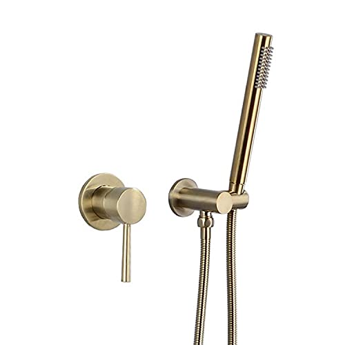 MOLVUS Handbrause-Set aus gebürstetem Gold, wassersparende Handbrause aus Messing, wandmontierte Duschstange, Einhebel-Handbrause für heißes und kaltes Wasser mit Schlauch und Halter MOLVUS Handbrause-Set aus gebürstetem Gold, wassersparende Handbrause aus Messing, wandmontierte Duschstange, Einhebel-Handbrause für heißes und kaltes Wasser mit Schlauch und Halter von PEDDCEX