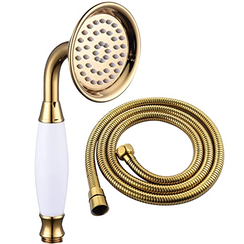 MOLVUS Handbrausekopf, Messing-Handbrause, Goldener Duschkopf, Einzelfunktions-Handbrause, runde Form mit 1,5 m Edelstahl-Brauseschlauch, geeignet für Badezimmer MOLVUS Handbrausekopf, Messing-Handbrause, Goldener Duschkopf, Einzelfunktions-Handbrause, runde Form mit 1,5 m Edelstahl-Brauseschlauch, geeignet für Badezimmer von PEDDCEX