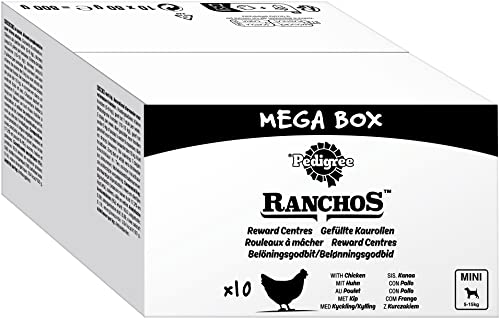 PEDIGREE® RANCHOS™ Beutel Multipack Mega Box Gefüllte Kaurollen mit Huhn 10 x 80g, Mini 5-15kg von Pedigree