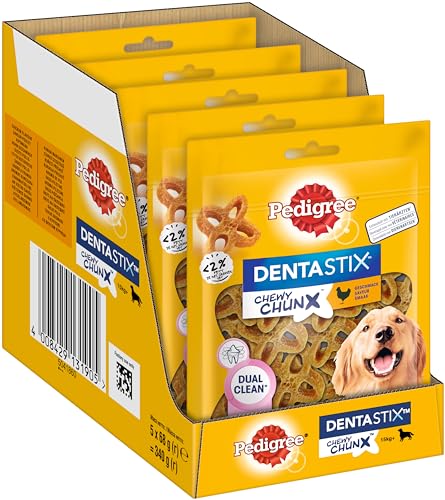 Pedigree® Dentastix Chewy Chunx Zahnpflegesnacks für große Hunde über 15kg, mit Huhn, 5x68g Pedigree® Dentastix Chewy Chunx Zahnpflegesnacks für große Hunde über 15kg, mit Huhn, 5x68g von Pedigree