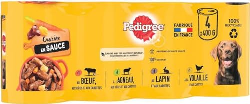 PEDIGREE Kochdosen in Sauce, 4 Sorten, für Erwachsene Hunde, 4 x 400 g von Pedigree