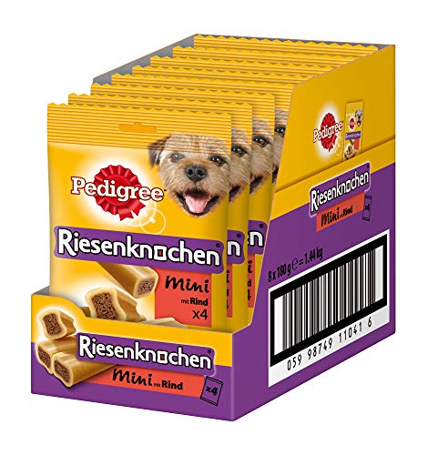 Pedigree Riesenknochen Mini mit Rind Hundesnacks, 8er Pack (8 x 180 g) von Pedigree