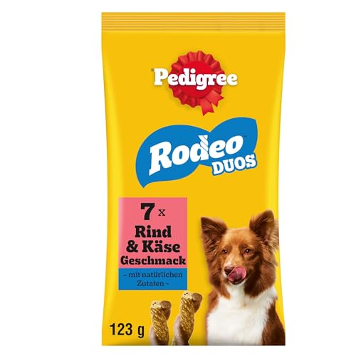 Pedigree Rodeo Snacks - Rind & Käse Leckerli für Hunde, 123g (70 Stück) mit Omega 3 zur Unterstützung des Wohlbefindens von Pedigree