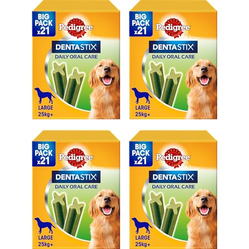 Pedigree Dentastix Fresh 84 Snacks für die Mundhygiene (großer Hund > 25 kg) 810 g 21 Stück - 4 Packungen à 21 Stück (84 Stück insgesamt) von Pedigree