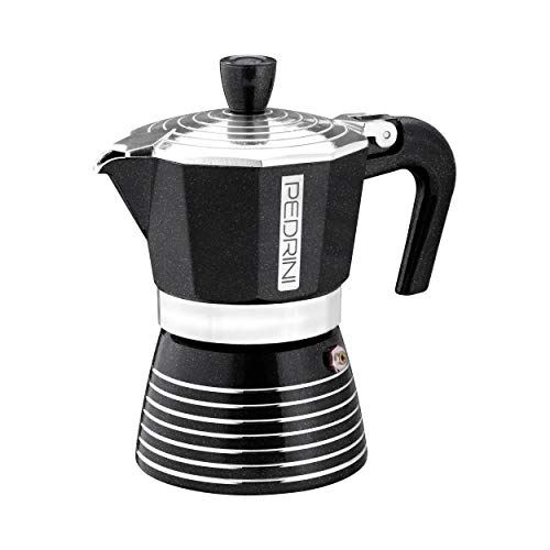 PEDRINI Infinity Kaffeemaschine aus Aluminium, Espressokocher Moka Farbe Rock (schwarz), Format 3 Tasse, Maße 15 x 10 x 16 cm, italienisches Design, lebensmittelechte Silikondichtung von PEDRINI