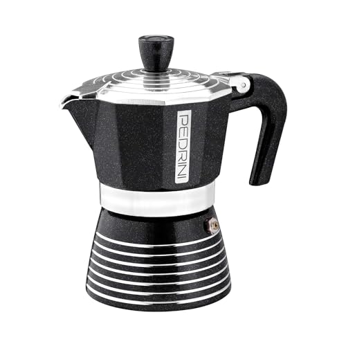PEDRINI Infinity Kaffeemaschine aus Aluminium, Espressokocher Moka Farbe Rock (schwarz), Format 6 Tasse, Maße 17 x 11 x 20,5 cm italienisches Design, lebensmittelechte Silikondichtung, 02CF129 von PEDRINI