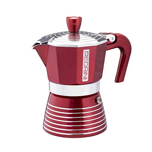PEDRINI Infinity Kaffeemaschine aus Aluminium, Espressokocher Moka Passionsfarbe (rot), Format 3 Tasse, Maße 15 x 10 x 16 cm, italienisches Design, lebensmittelechte Silikondichtung von PEDRINI
