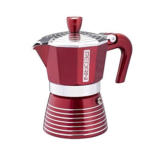 PEDRINI Infinity Kaffeemaschine aus Aluminium, Espressokocher Moka Passionsfarbe (rot), Format 6 Tasse, Maße 17 x 11 x 20,5 cm italienisches Design, lebensmittelechte Silikondichtung von PEDRINI