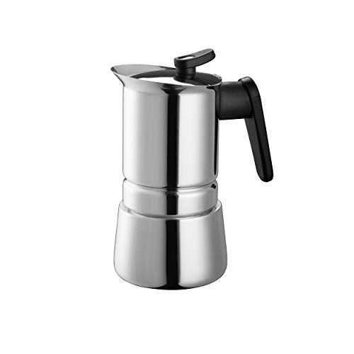 PEDRINI Steelmoka, Patentierte Moka Espressomaschine für Kochfelder einschließlich Induktion, Kapazität 4 Tassen, Silberne Farbe, Kaffeemaschine aus Stahl, 14 x 9.5 x 18 cm von PEDRINI