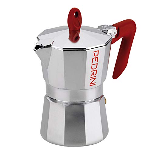 PEDRINI Kaffeemaschine, Moka für Espresso, Aluminiumlegierung EN 601, italienisches Design (Rot, 3 Tasse) von PEDRINI