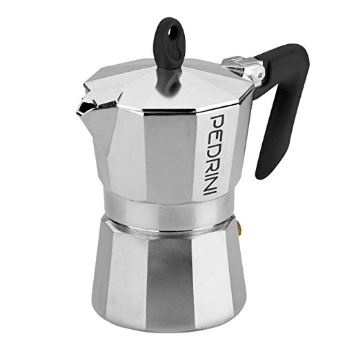 PEDRINI Kaffeemaschine, Moka für Espresso, Aluminiumlegierung EN 601, italienisches Design (Schwarz, 3 tasse) von PEDRINI